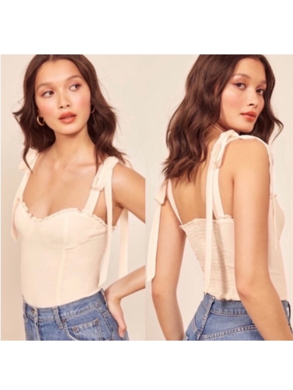 Reformation Cream Bianca Tie-Shoulder Bustier